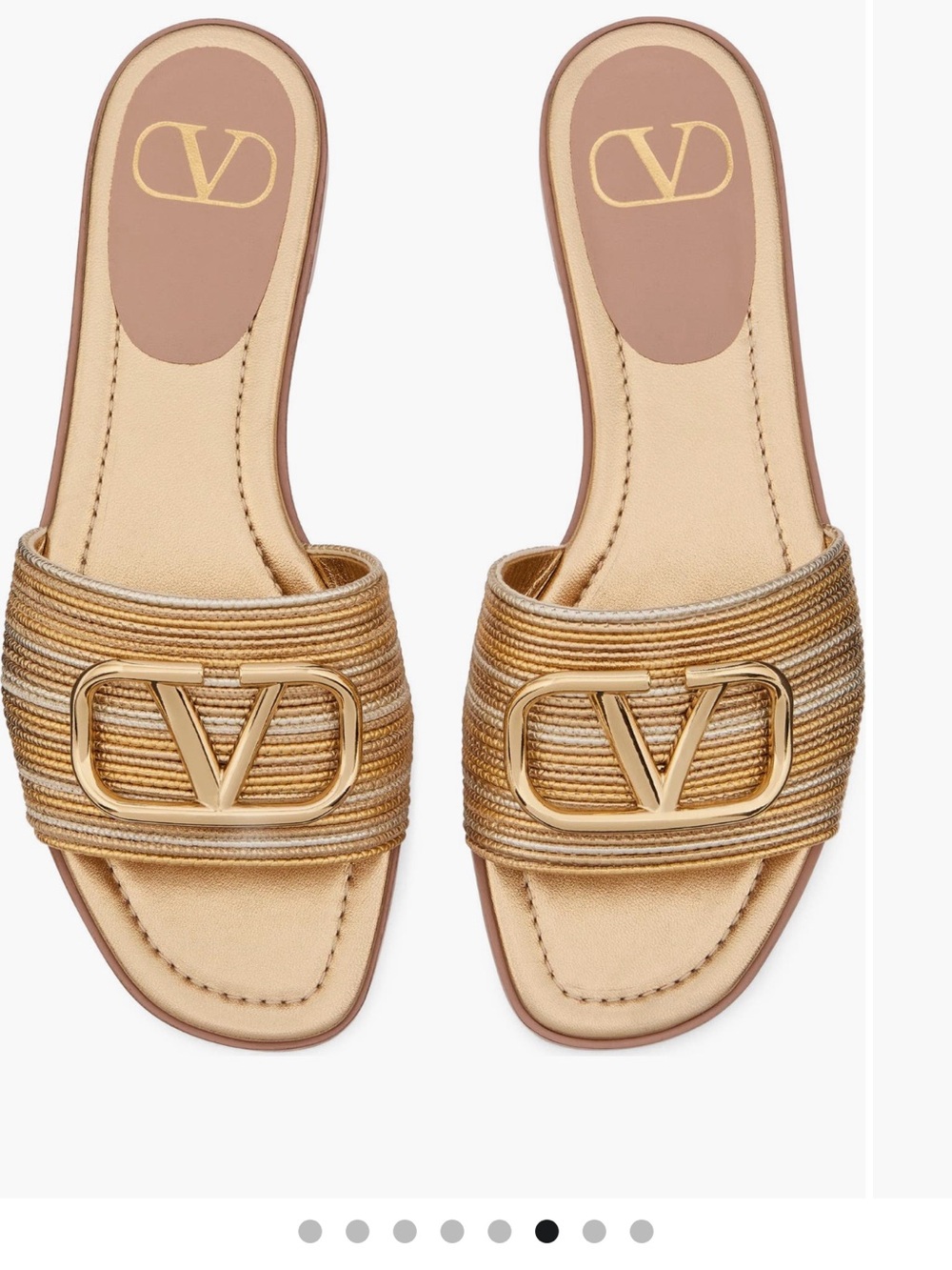 Valentino Gold Metallic VLogo Slide Mules